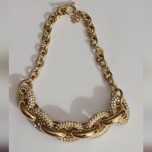 Vintage Anne Klein Rhinestones gold chain  chunky necklace toggle links estate